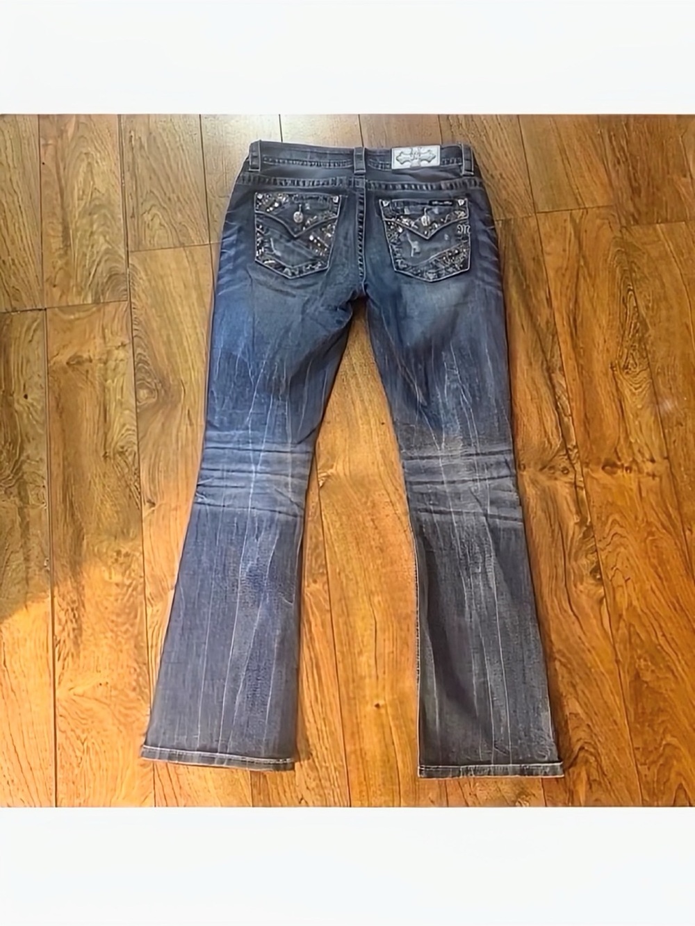 Gorgeous Miss Me Standard Boot Jeans With Embellished Pockets 31” Inseam